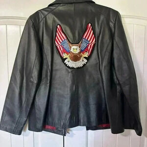 Custom embroidered eagle American biker jacket size large